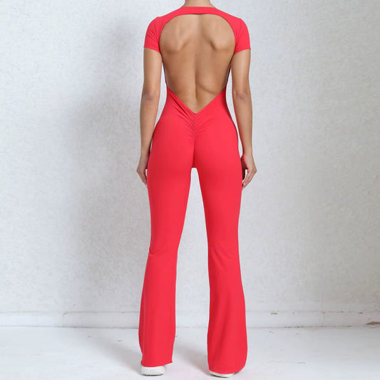 Red Sleek Flare Jumpsuit